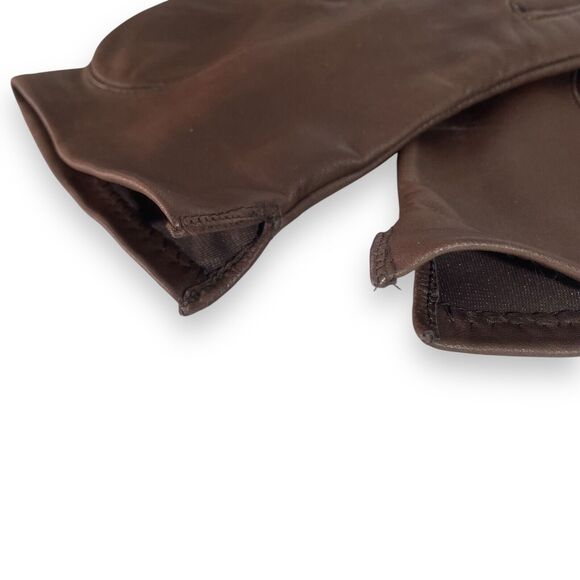ARIS Women Genuine Leather Brown Gloves Size 7.5 Nylon Lined Old Money Lifestyle - Picture 5 of 11